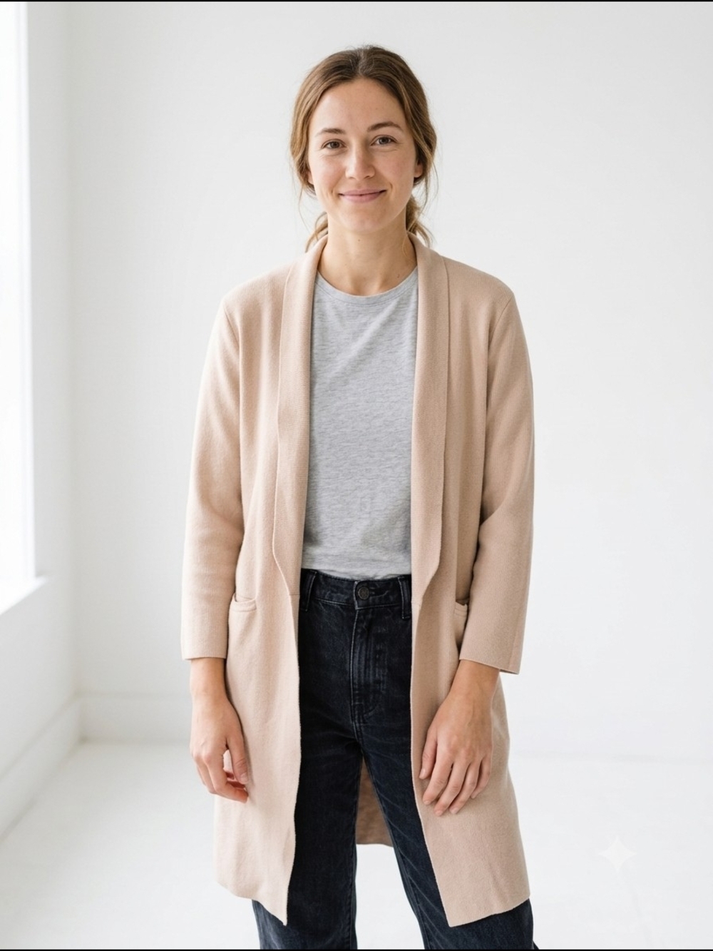 Oak + Fort Women’s Open Front Long Cardigan Jacket Cream